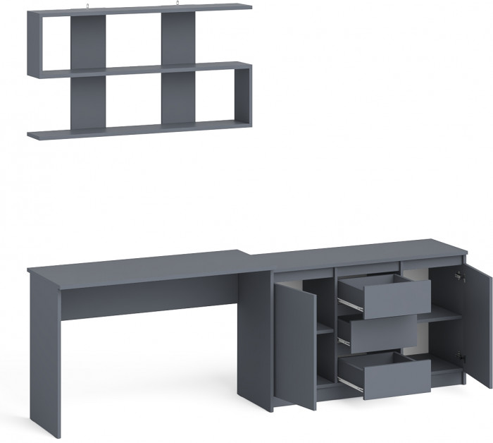 Мори Стол письменный МСП1200.1 + Комод МК1200.3 + Полка 1200, цвет графит, ШхГхВ 240,8х50х209,6 см., универсальная сборка