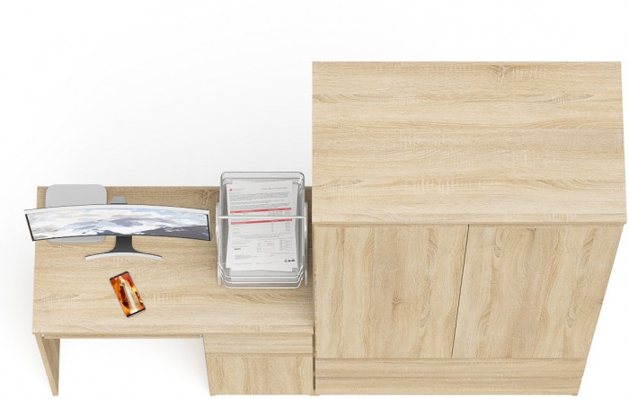 Мори компьютерный стол МС-1 правый + Шкаф МШ900.1, дуб сонома