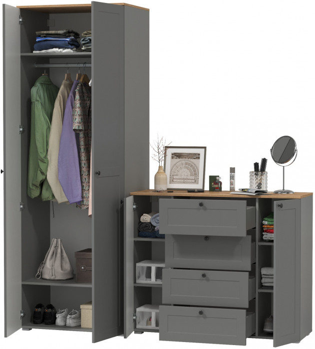 Остин Прихожая 04, серый графит/дуб крафт золотой