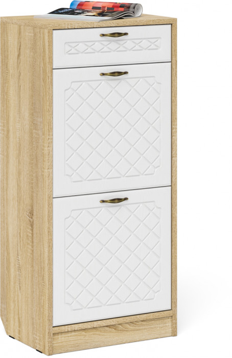 Прихожая П-6 Компоновка № 17, дуб сонома/фасады МДФ белое дерево фрезеровка ромб