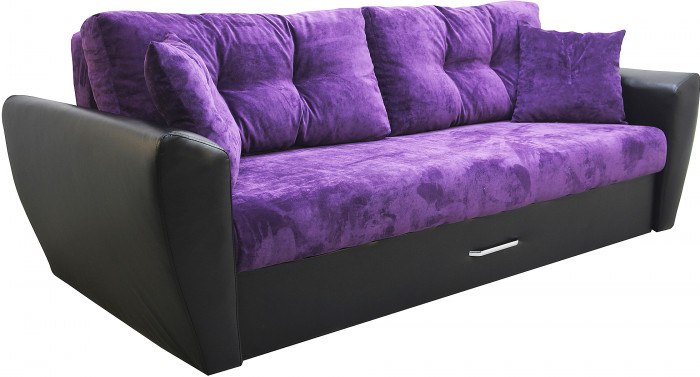 Диван-кровать Амстердам Люкс, 160х195, еврокнижка, независимый пружинный блок, велюр/экокожа, фиолетово-черный