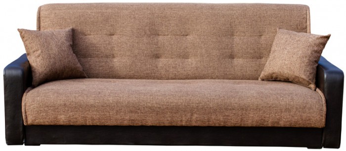 Раскладной диван-кровать, прямой, книжка, цвет коричнево-черный, кожа/рогожка, Лондон 120х190