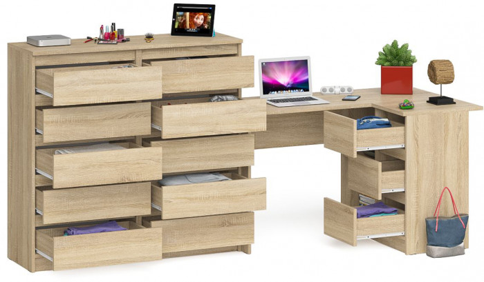 Мори Стол компьютерный МС-16 правый + Комод МК1200.10, цвет дуб сонома, ШхГхВ 244,8х84,9х115 см., выдвижные ящики справа, НЕ универсальная сборка