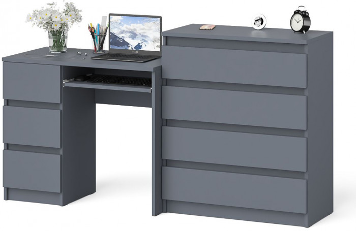 Мори Стол компьютерный МС-6 левый + Комод МК800.4, цвет графит, ШхГхВ 170,4х50х94 см., выдвижные ящики слева, НЕ универсальная сборка