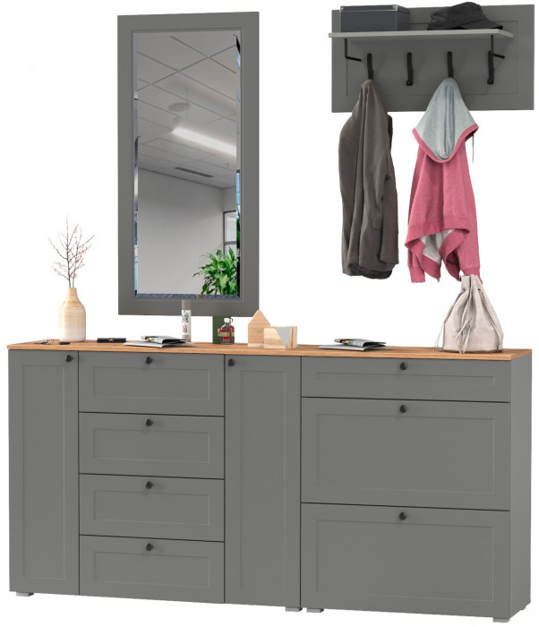 Остин Прихожая 56, цвет серый графит/дуб крафт золотой, ШхГхВ 200х54,3х210 см., универсальная сборка