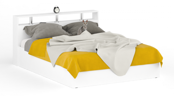 Камелия Кровать 1600 + две тумбы, цвет белый, ШхГхВ 276х217х78,2 см., сп.м. 1600х2000 мм., без матраса, основание есть