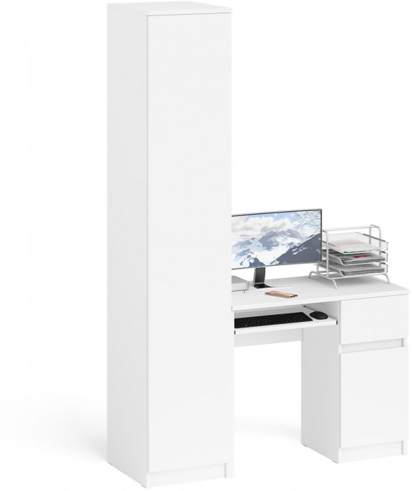 Мори компьютерный стол МС-1 правый + Пенал МШ400.1, белый