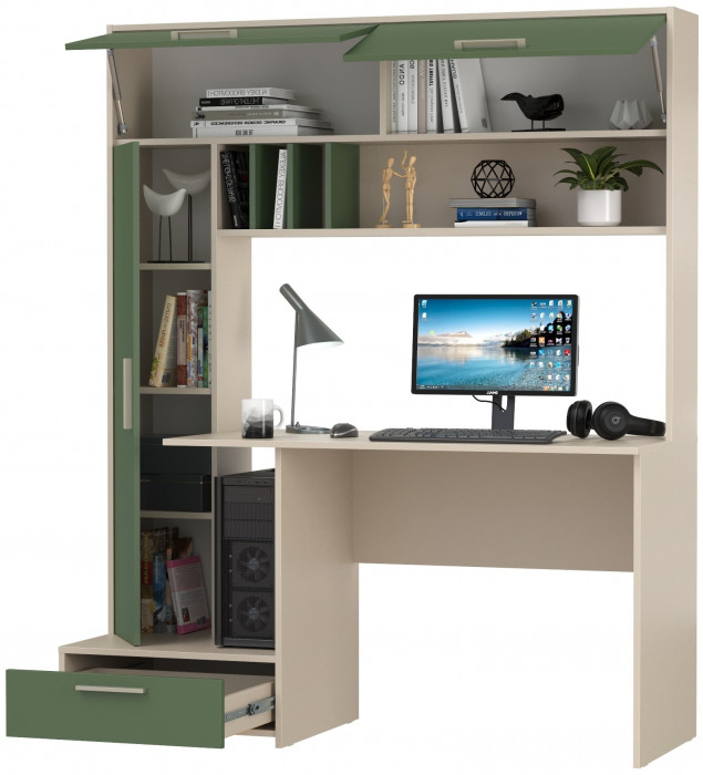 Лайт Стол письменный 03.243Н, цвет сатин/дымчатый зелёный, ШхГхВ 150,2х57,3х179,9 см., НЕ универсальная сборка