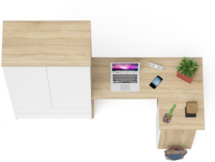 Мори Стол компьютерный МС-16 правый + Шкаф МШ900.1, цвет дуб сонома/белый, ШхГхВ 214,8х84,9х179,6 см., выдвижные ящики справа, НЕ универсальная сборка
