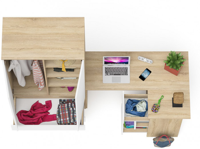 Мори Стол компьютерный МС-16 правый + Шкаф МШ900.1, цвет дуб сонома/белый, ШхГхВ 214,8х84,9х179,6 см., выдвижные ящики справа, НЕ универсальная сборка