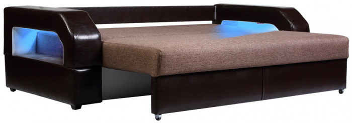 Диван-кровать Манчестер, еврокнижка, рогожка/экокожа, 160х195, коричневый