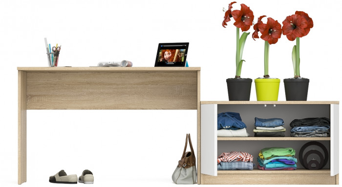 Мори письменный стол МСП1200.1 + Тумба МА900.1, дуб сонома/белый