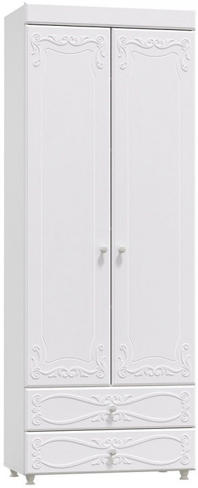 Шкаф 2-х дверный с ящиками (гл.410) Италия ИТ-44 белое дерево