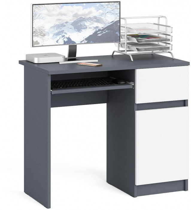 Мори Стол компьютерный МС-1 правый, цвет графит/белый, ШхГхВ 90х50х76,6 см., выдвижной ящик справа, НЕ универсальная сборка