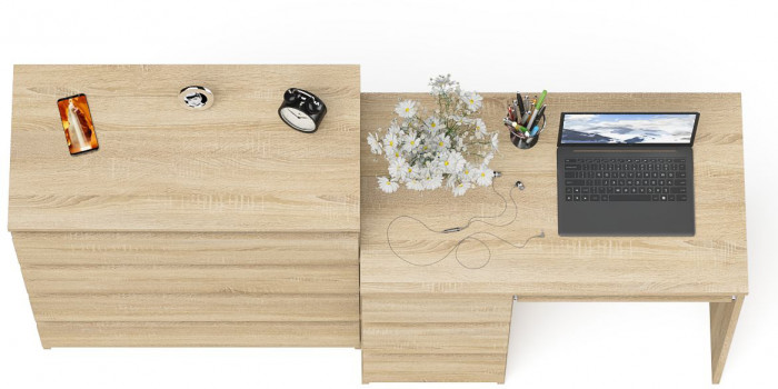 Мори Стол компьютерный МС-6 левый + Комод МК800.4, цвет дуб сонома, ШхГхВ 170,4х50х94 см., выдвижные ящики слева, НЕ универсальная сборка