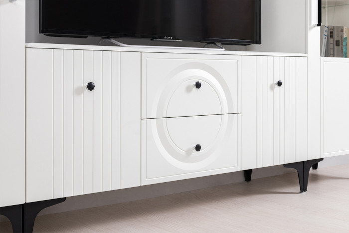 Валенсия Гостиная № 055, цвет ЛДСП белый шагрень/МДФ белый шагрень, ШхГхВ 188,1х38,3х225,2 см., универсальная сборка