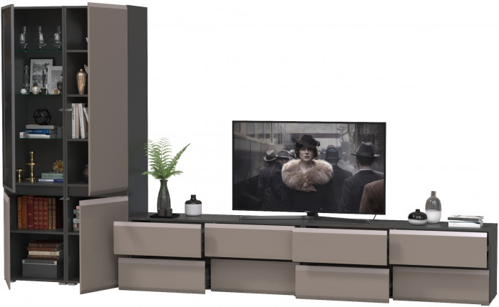 Сидней Комплектация № 131, цвет корпус: антрацит/фасады: МДФ веллюто капучино, ШхГхВ 359,8х41,3х205,2 см., универсальня сборка