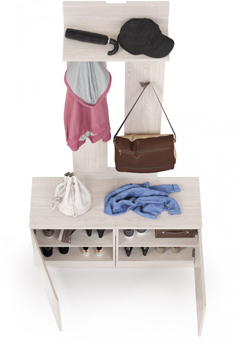 КР100 Ника прихожая 13.248 Тумба + 13.248 Тумба + 15.08 Вешалка, цвет ясень анкор светлый, ШхГхВ 107,6х38,1х207,9 см., универсальная сборка