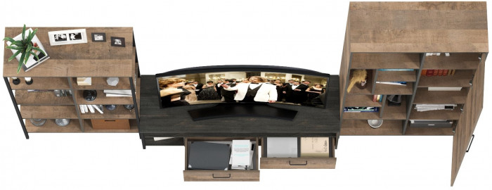 Трувор Гостиная 072, цвет дуб гранж песочный/интра, ШхГхВ 332,8х45,4х194,2 см., универсальная сборка