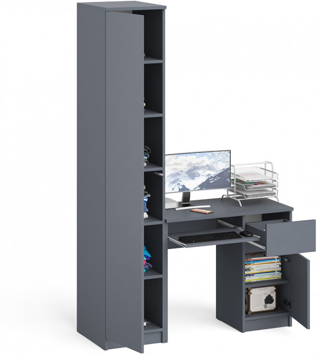 Мори компьютерный стол МС-1 правый + Пенал МШ400.1, графит