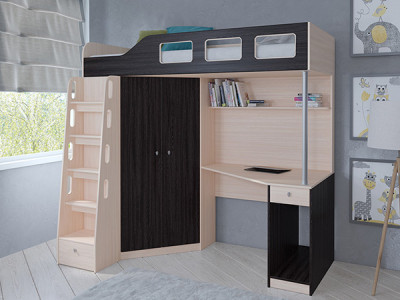 Кровать чердак Астра 7 Дуб молочный/Венге