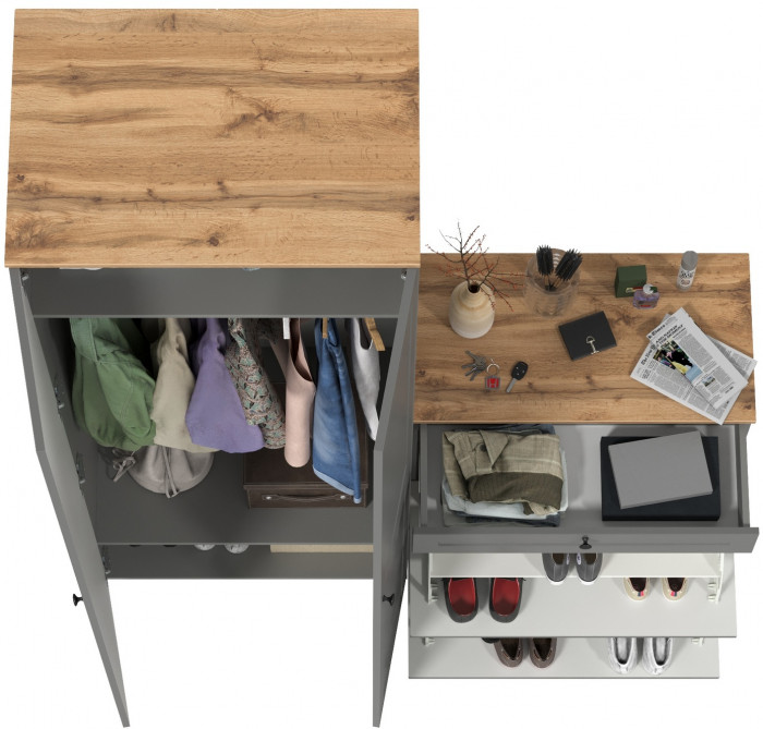 Остин Прихожая 05, серый графит/дуб крафт золотой