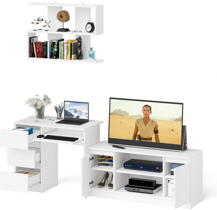 Мори Стол компьютерный МС-6 левый + Тумба МТВ1200.1 + Полка 900, цвет белый, ШхГхВ 210,4х50х209,6 см., НЕ универсальная сборка