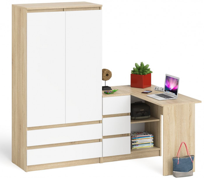 Мори компьютерный стол МС-16 левый + Шкаф МШ900.1, дуб сонома/белый