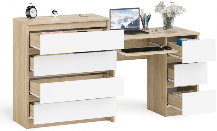 Мори компьютерный стол МС-6 правый + Комод МК800.4, дуб сонома/белый