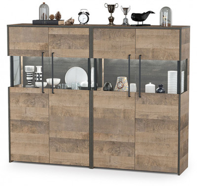 Трувор 13.306 Комод с витриной + 13.306 Комод с витриной, цвет дуб гранж песочный/интра, ШхГхВ 171,6х37х135,3 см., есть светодиодная подсветка