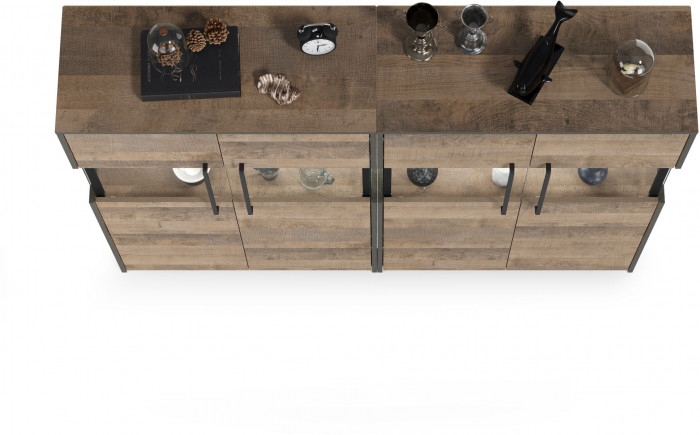 Трувор 13.306 Комод с витриной + 13.306 Комод с витриной, цвет дуб гранж песочный/интра, ШхГхВ 171,6х37х135,3 см., есть светодиодная подсветка