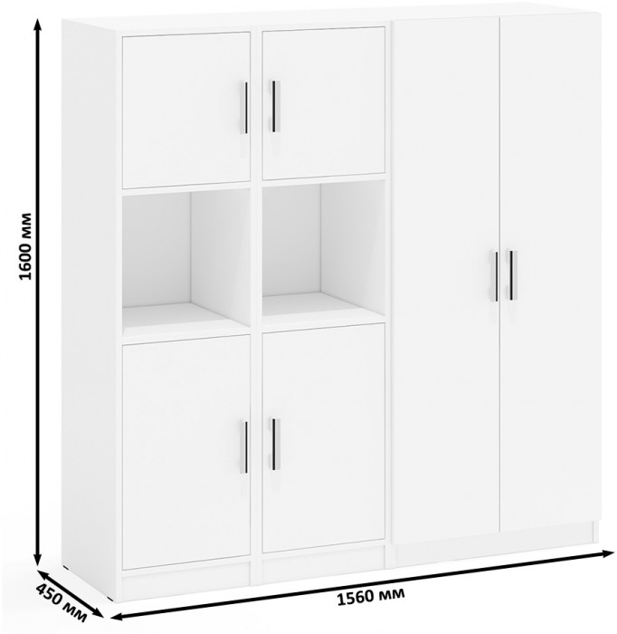 Шкаф С-МД-СК9Ш+Пенал С-МД-СК9П+Пенал С-МД-СК9П, цвет белый шагрень, ШхГхВ 156х45х160 см., универсальная сборка