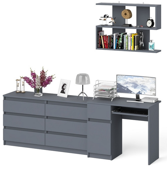 Мори Стол компьютерный МС-1 левый + Комод МК1380.6 + Полка 900, цвет графит, ШхГхВ 228х50х209,6 см., НЕ универсальная сборка