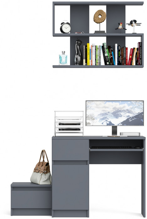 Мори Стол компьютерный МС-1 левый + Тумба ТМП400.1 + Полка 900, цвет графит, ШхГхВ 130,4х50х209,6 см., НЕ универсальная сборка