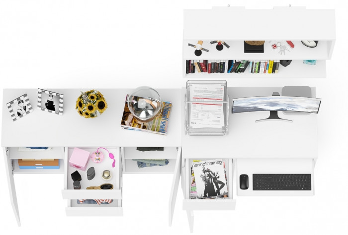 Мори компьютерный стол МС-1 левый + Комод МК1200.3 + Полка 900, белый