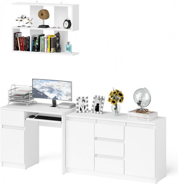 Мори компьютерный стол МС-1 левый + Комод МК1200.3 + Полка 900, белый