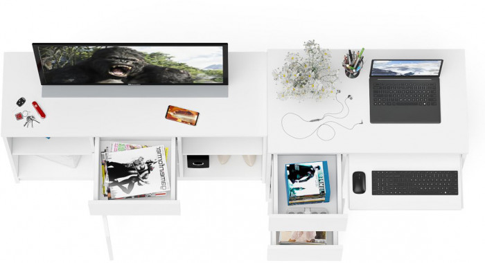 Мори компьютерный стол МС-6 левый + Тумба МТВ1204.1, белый