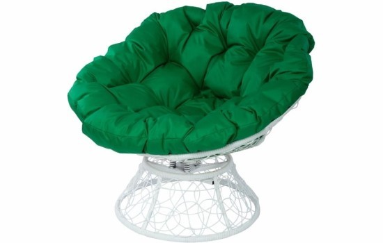 Кресло Papasan с пружиной, цвет плетения белый, цвет подушки зелёный