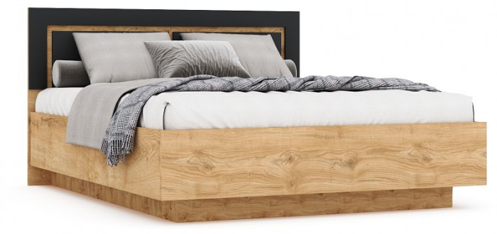 Кровать 160х200 "Ривьера" с щитовым основанием - Дуб наварра/Шагрень черная