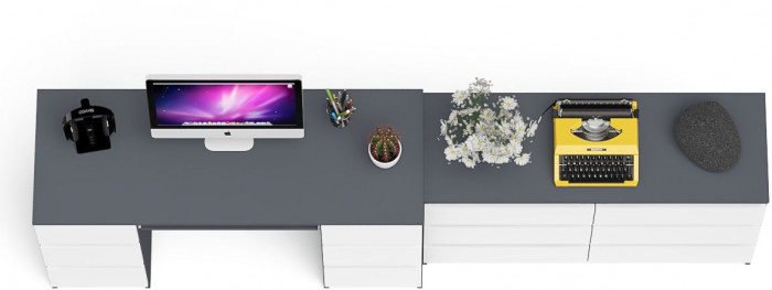 Мори Стол компьютерный МС-2 + Комод МК1200.6, цвет графит/белый, ШхГхВ 255,8х50х76,6 см., универсальная сборка