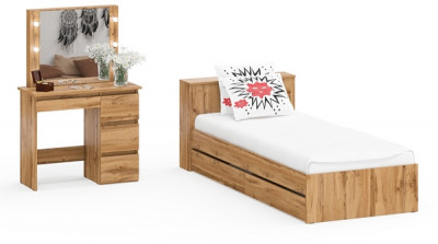 Ксения Кровать с ящиками 0900 + Стол косметический с подсветкой Сура, дуб вотан