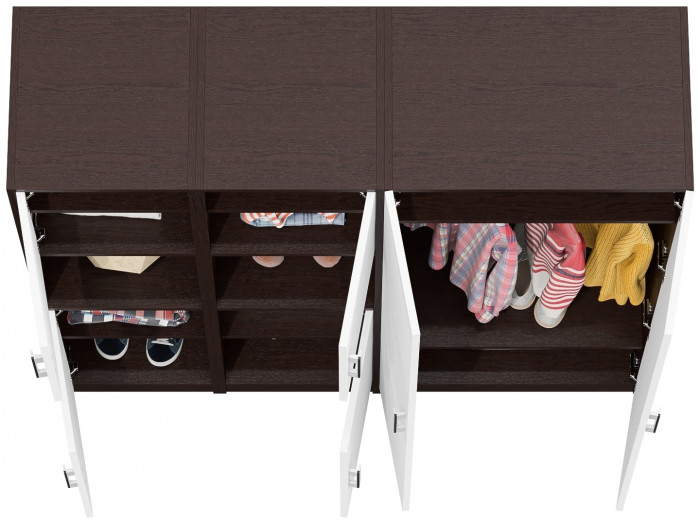 Шкаф С-МД-СК9Ш+Пенал С-МД-СК9П+Пенал С-МД-СК9П, цвет венге/белый шагрень, ШхГхВ 156х45х160 см., универсальная сборка