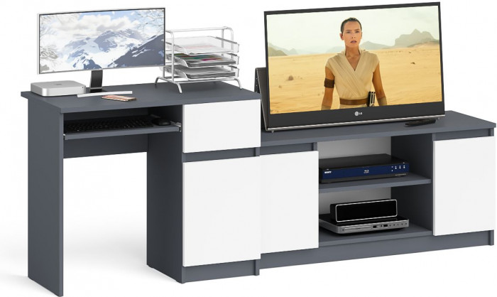 Мори Стол компьютерный МС-1 правый + Тумба МТВ1200.1, цвет графит/белый, ШхГхВ 210,4х50х76,6 см., выдвижной ящик справа, НЕ универсальная сборка