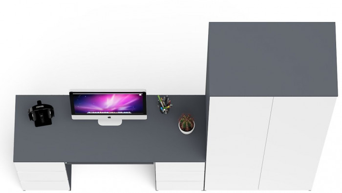 Мори Стол компьютерный МС-2 + Шкаф МШ800.1, цвет графит/белый, ШхГхВ 215,8х50,4х209,6 см., универсальная сборка