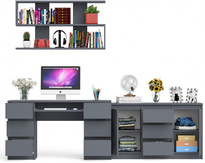 Мори компьютерный стол МС-2 + Комод МК1200.3 + Полка 1200, графит
