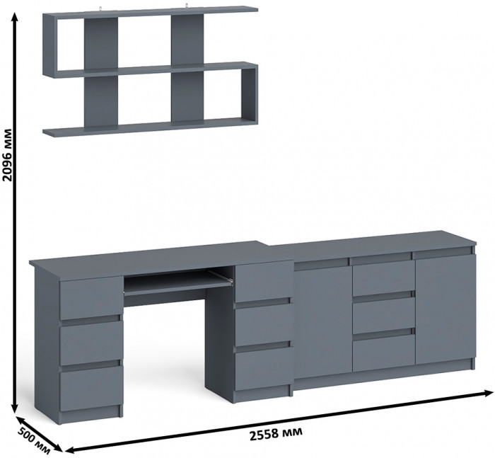 Мори компьютерный стол МС-2 + Комод МК1200.3 + Полка 1200, графит