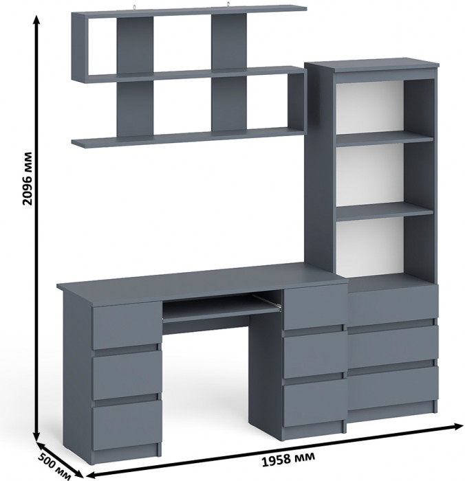 Мори компьютерный стол МС-2 + Стеллаж МСТ600.3 + Полка 1200, графит