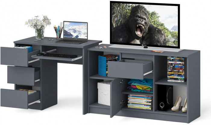 Мори компьютерный стол МС-6 левый + Тумба МТВ1204.1, графит