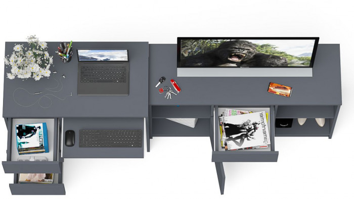 Мори компьютерный стол МС-6 левый + Тумба МТВ1204.1, графит