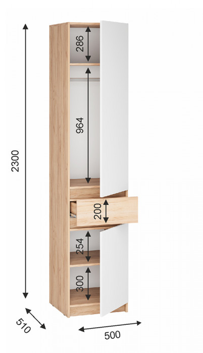 Шкаф Стоуби ШК-500 дуб крафт/белый глянец